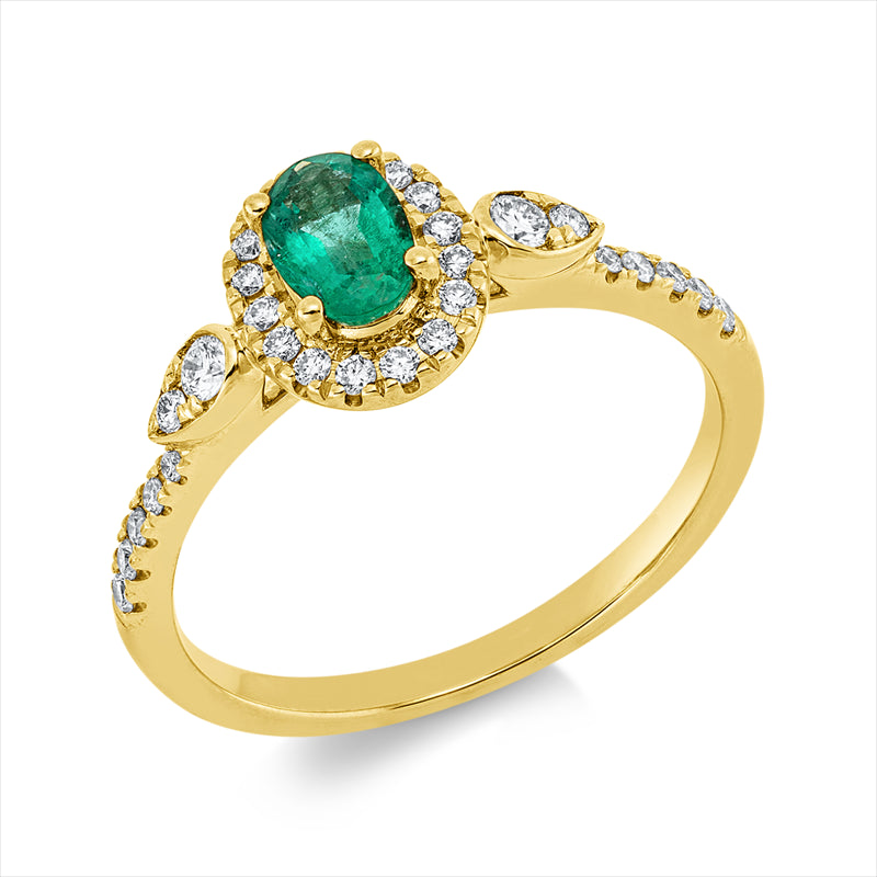 Ring mit Smaragd  aus 585/-14 Karat Gelbgold mit 30 Diamanten 0