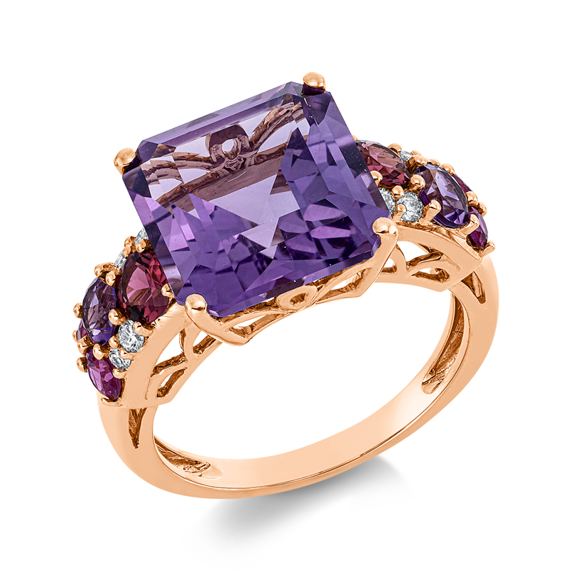 Ring mit Saphir  aus 750/-18 Karat Rotgold mit 8 Diamanten 0