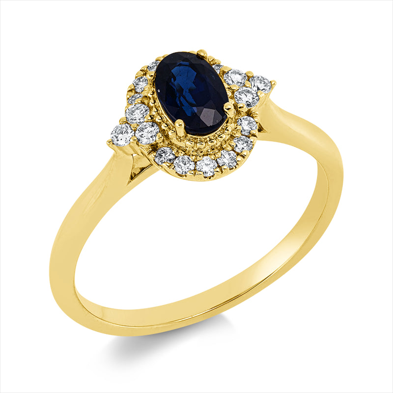 Ring mit Saphir  aus 585/-14 Karat Gelbgold mit 18 Diamanten 0