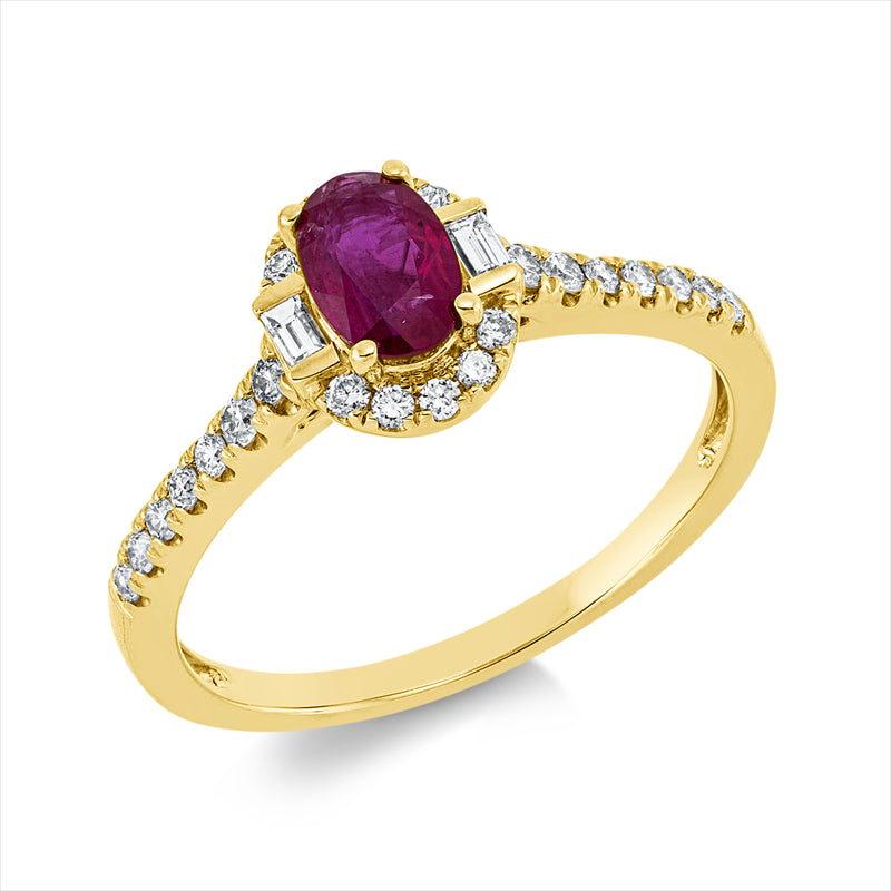 Ring mit Rubin  aus 585/-14 Karat Gelbgold mit 26 Diamanten 0
