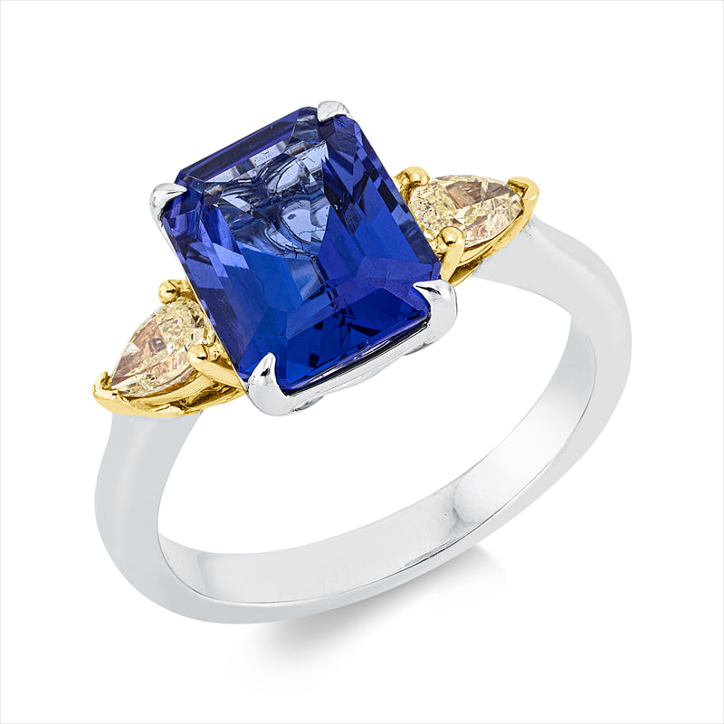 Ring mit Tansanit  aus 585/-14 Karat Weißgold / Gelbgold mit 2 Diamanten 0