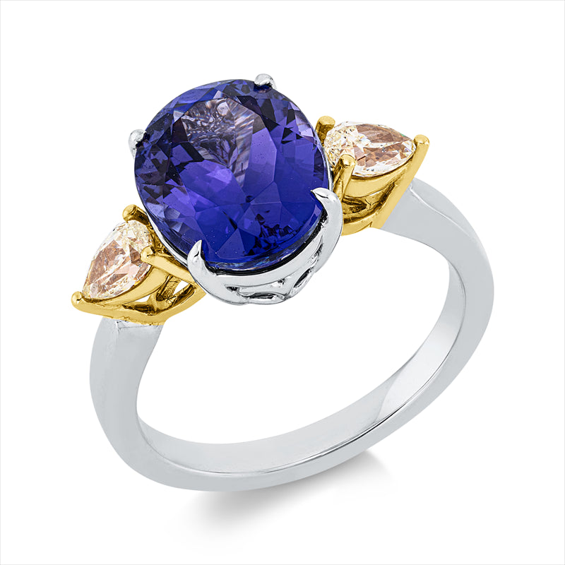 Ring mit Tansanit  aus 750/-18 Karat Weißgold / Gelbgold mit 2 Diamanten 0
