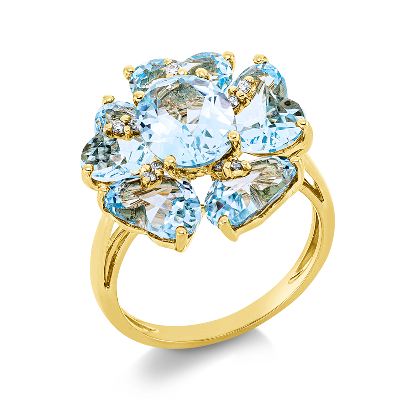 Ring mit Topas  aus 750/-18 Karat Gelbgold mit 10 Diamanten 0