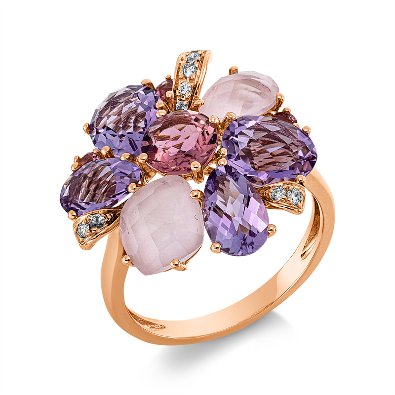 Ring mit Quarz  aus 750/-18 Karat Rotgold mit 9 Diamanten 0