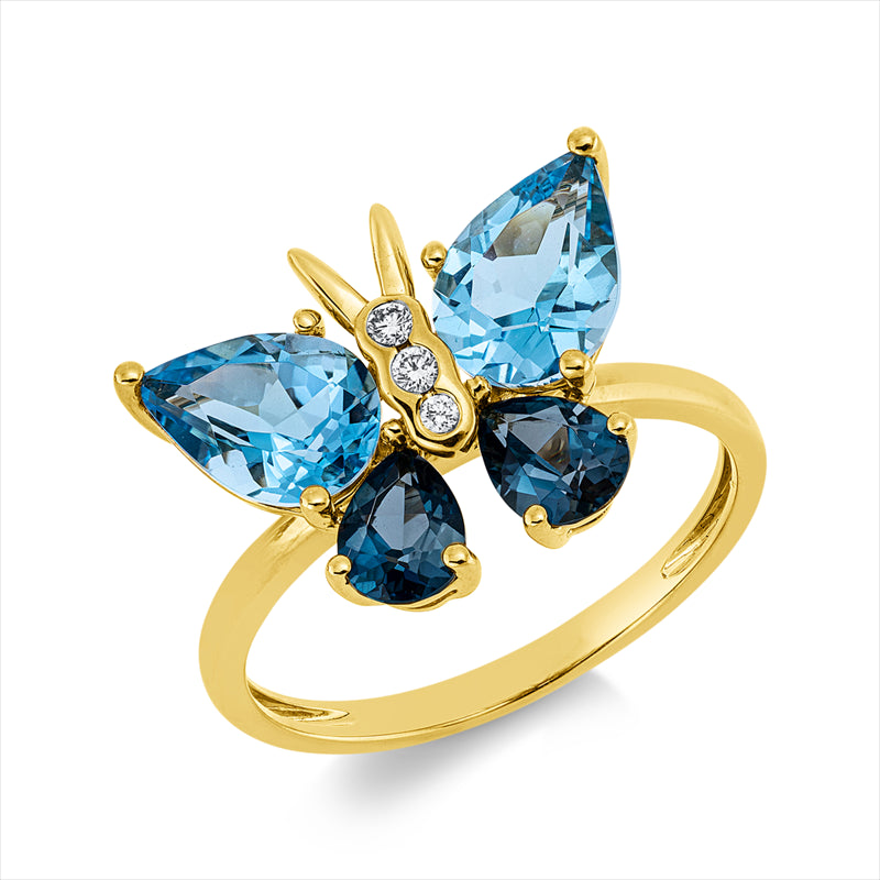Ring mit Topas  aus 750/-18 Karat Gelbgold mit 3 Diamanten 0