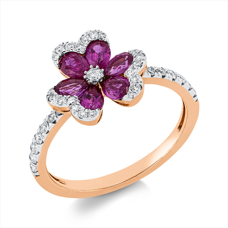 Ring mit Rubin  aus 750/-18 Karat Rotgold mit 36 Diamanten 0