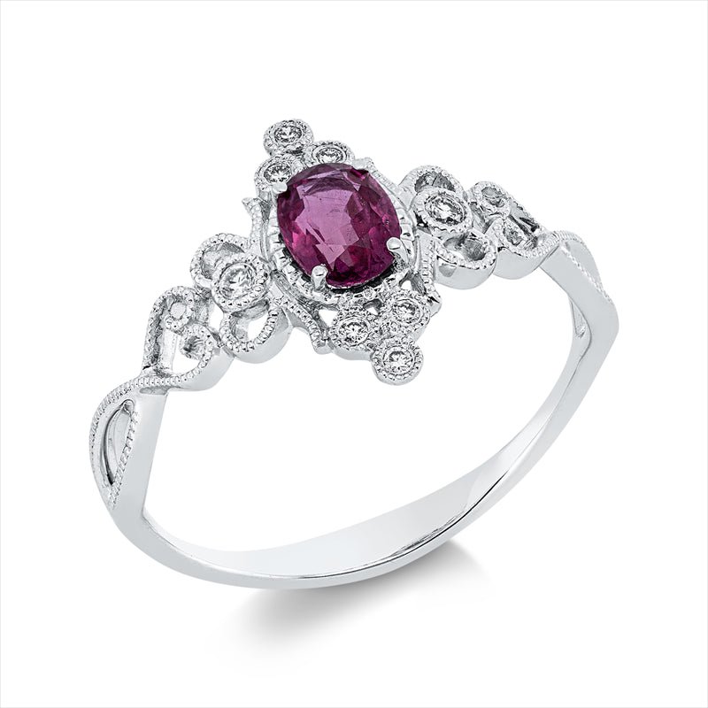 Ring mit Rubin  aus 750/-18 Karat Weißgold mit 8 Diamanten 0