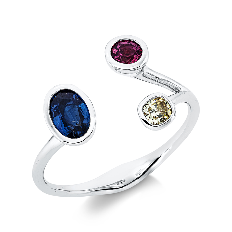 Ring mit Saphir  aus 750/-18 Karat Weißgold mit 1 Diamant 0