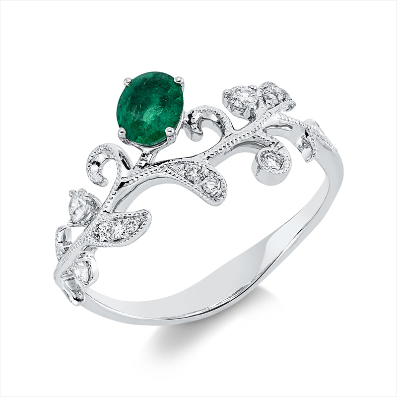 Ring mit Smaragd  aus 750/-18 Karat Weißgold mit 12 Diamanten 0