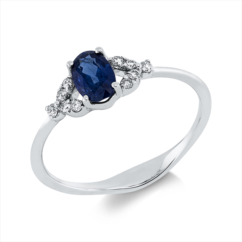 Ring mit Saphir  aus 750/-18 Karat Weißgold mit 10 Diamanten 0