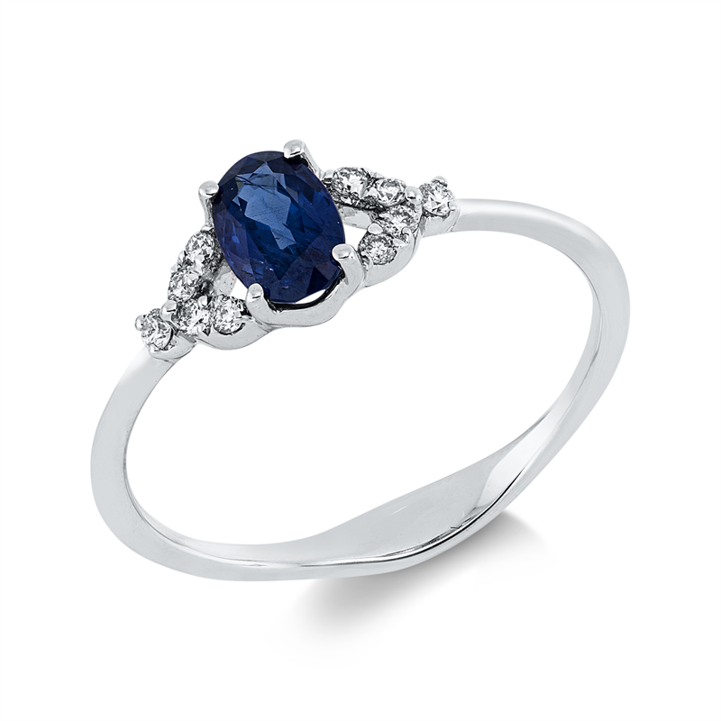 Ring mit Saphir  aus 750/-18 Karat Weißgold mit 10 Diamanten 0