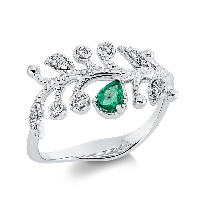 Ring mit Smaragd  aus 750/-18 Karat Weißgold mit 12 Diamanten 0