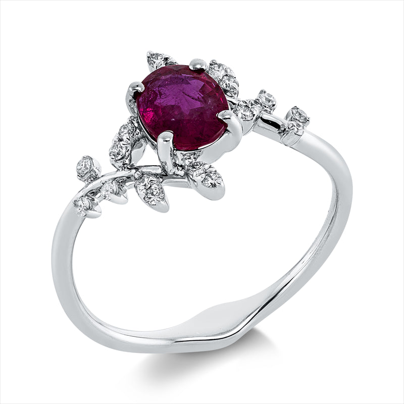 Ring mit Rubin  aus 750/-18 Karat Weißgold mit 18 Diamanten 0