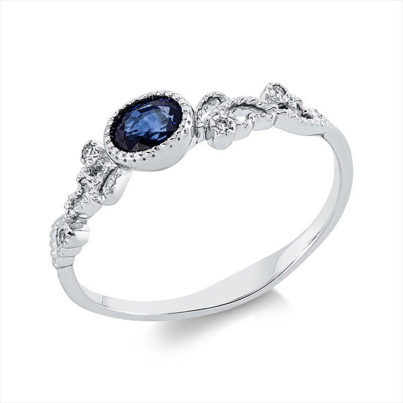Ring mit Saphir  aus 750/-18 Karat Weißgold mit 4 Diamanten 0