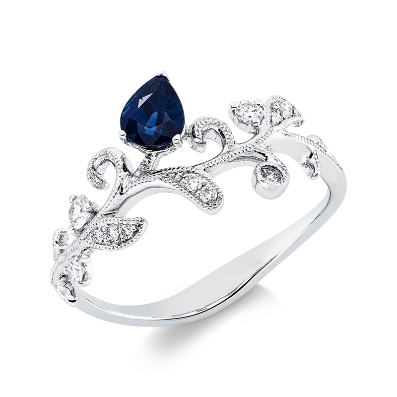 Ring mit Saphir  aus 750/-18 Karat Weißgold mit 12 Diamanten 0