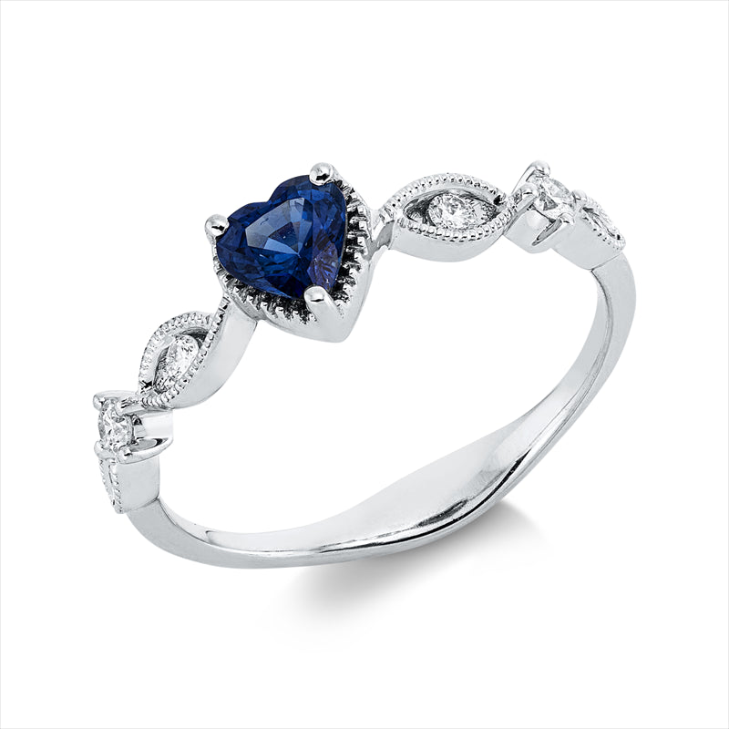 Ring mit Saphir  aus 750/-18 Karat Weißgold mit 6 Diamanten 0