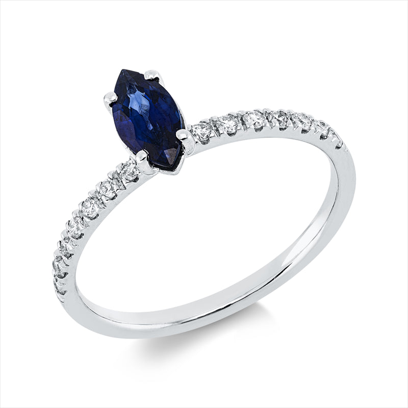 Ring mit Saphir  aus 750/-18 Karat Weißgold mit 14 Diamanten 0