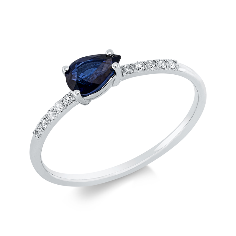 Ring mit Saphir  aus 750/-18 Karat Weißgold mit 10 Diamanten 0