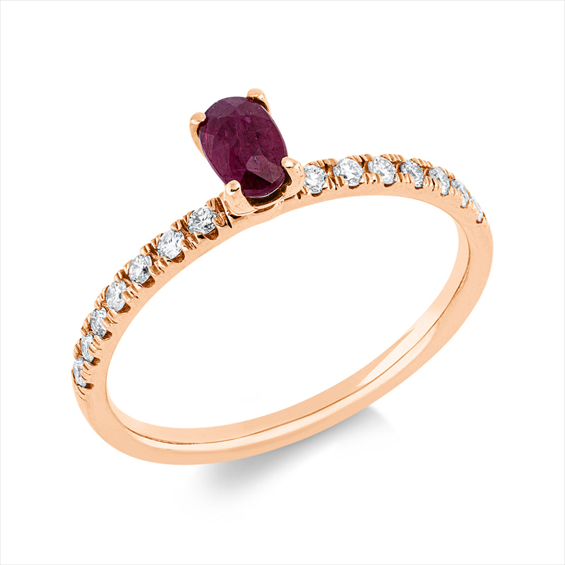 Ring mit Rubin  aus 750/-18 Karat Rotgold mit 14 Diamanten 0