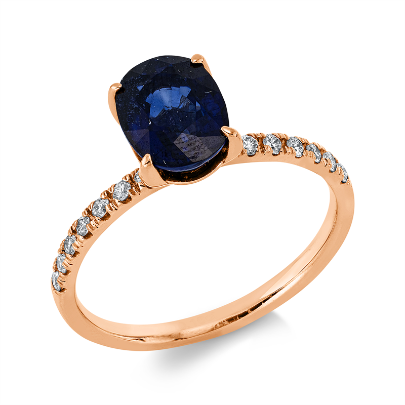 Ring mit Saphir  aus 750/-18 Karat Rotgold mit 14 Diamanten 0