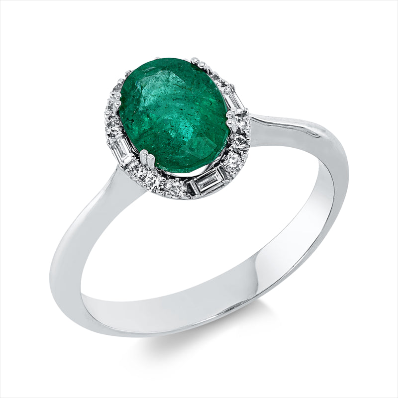 Ring mit Smaragd  aus 750/-18 Karat Weißgold mit 16 Diamanten 0