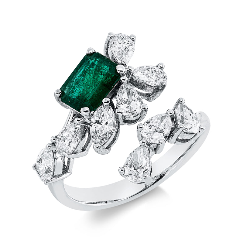 Ring mit Smaragd  aus 750/-18 Karat Weißgold mit 9 Diamanten 1