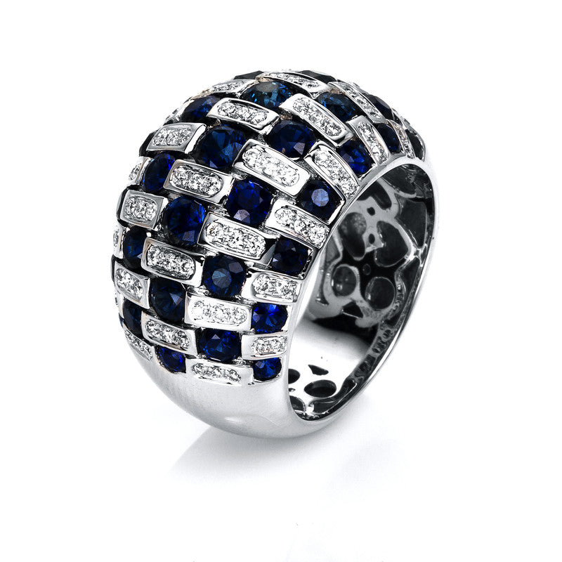 Ring mit Saphir  aus 750/-18 Karat Weißgold mit 88 Diamanten 0