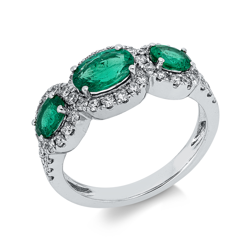 Ring mit Smaragd  aus 750/-18 Karat Weißgold mit 48 Diamanten 0