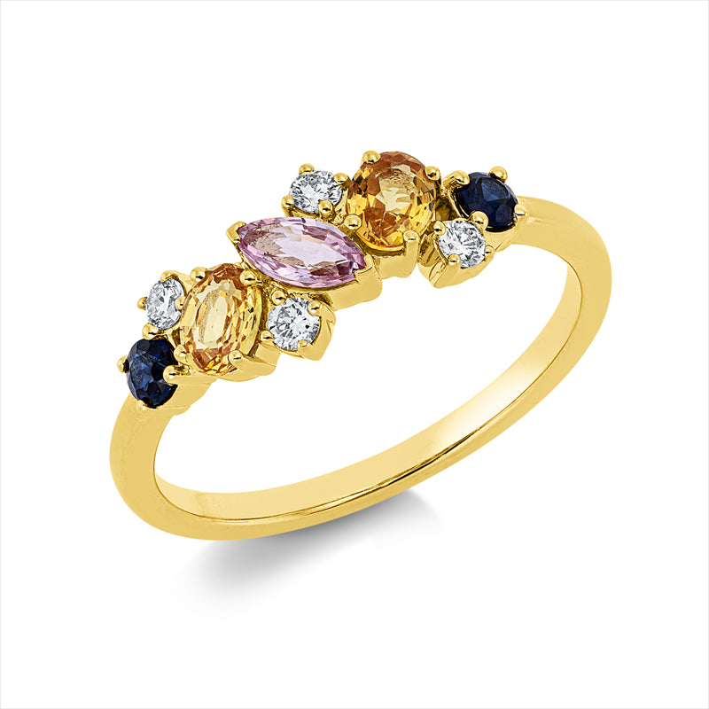 Ring mit Saphir  aus 750/-18 Karat Gelbgold mit 4 Diamanten 0