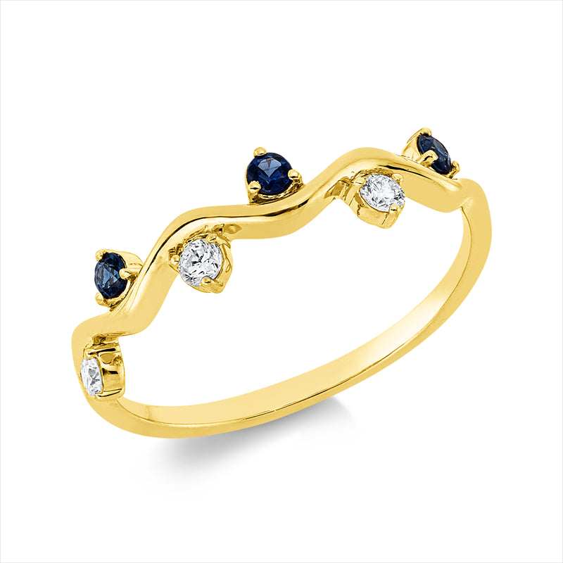 Ring mit Saphir  aus 750/-18 Karat Gelbgold mit 3 Diamanten 0
