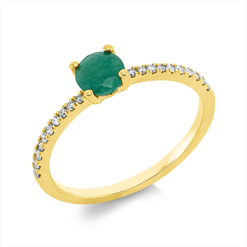 Ring mit Smaragd  aus 750/-18 Karat Gelbgold mit 20 Diamanten 0