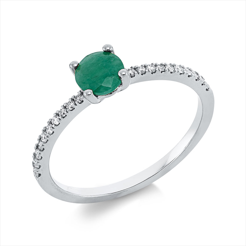 Ring mit Smaragd  aus 750/-18 Karat Weißgold mit 20 Diamanten 0