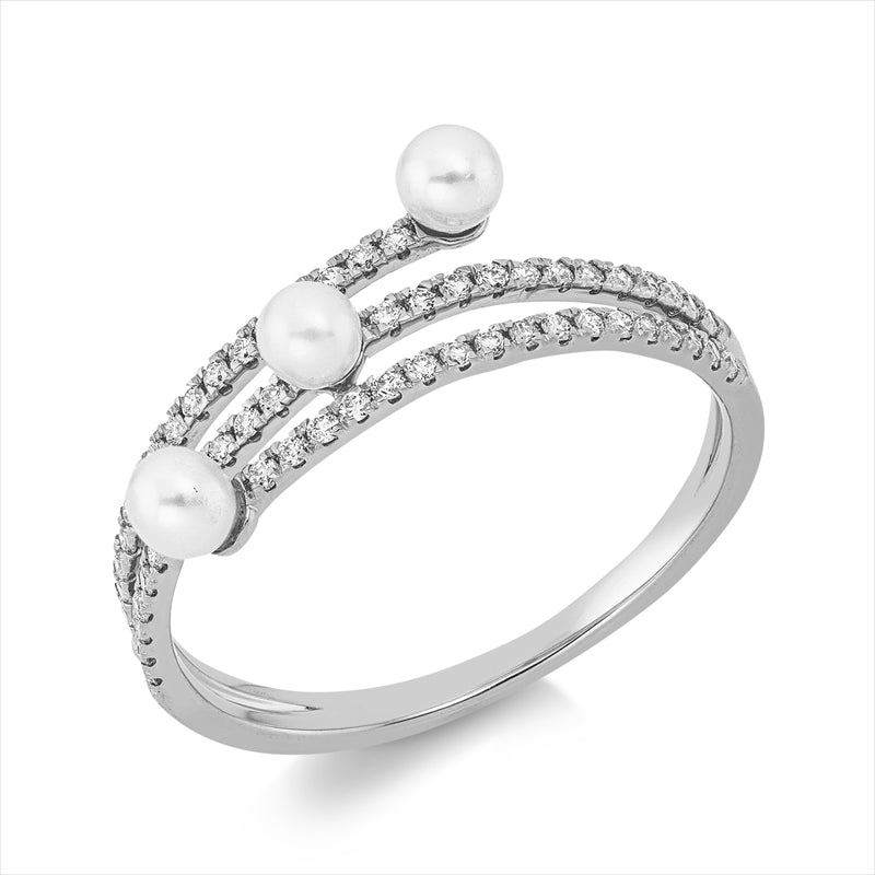 Ring   mit Süßwasserperle aus 750/-18 Karat Weißgold mit 58 Diamanten 0