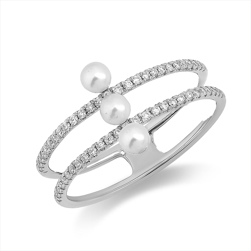 Ring   mit Süßwasserperle aus 750/-18 Karat Weißgold mit 54 Diamanten 0