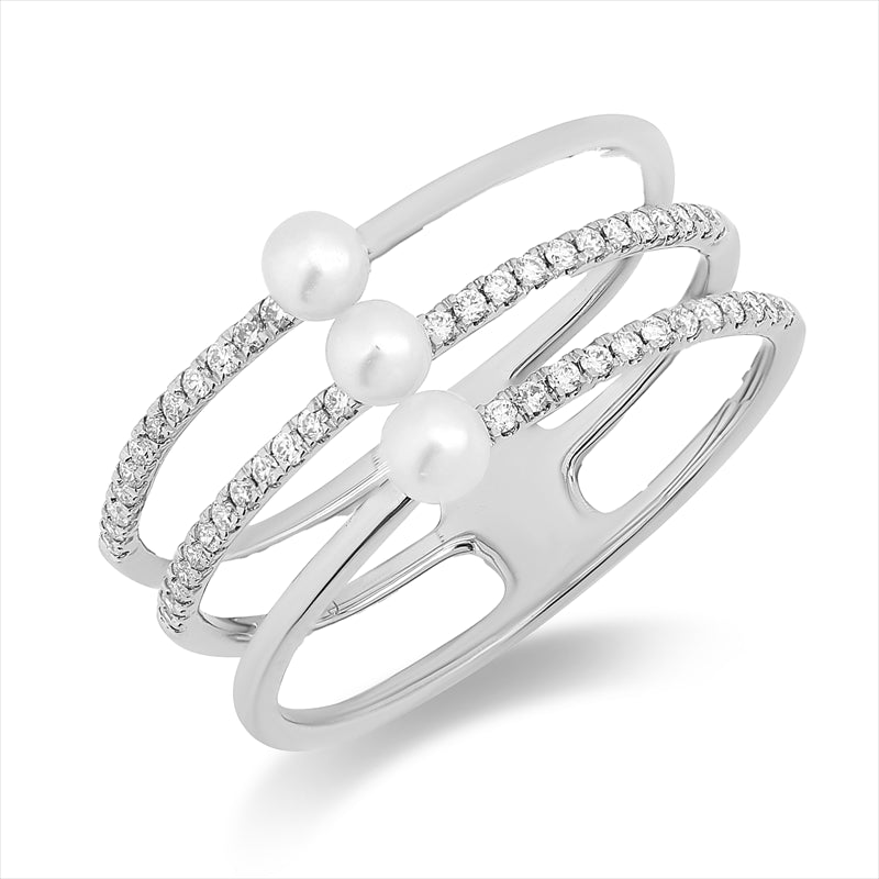 Ring   mit Süßwasserperle aus 750/-18 Karat Weißgold mit 48 Diamanten 0