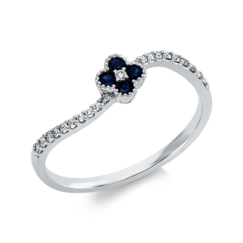 Ring mit Saphir  aus 750/-18 Karat Weißgold mit 21 Diamanten 0