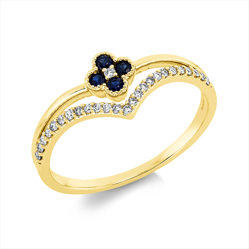 Ring mit Saphir  aus 750/-18 Karat Gelbgold mit 26 Diamanten 0