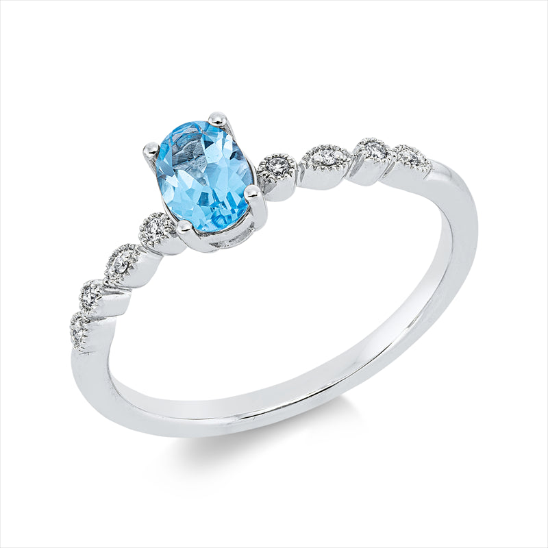 Ring mit Topas  aus 750/-18 Karat Weißgold mit 8 Diamanten 0