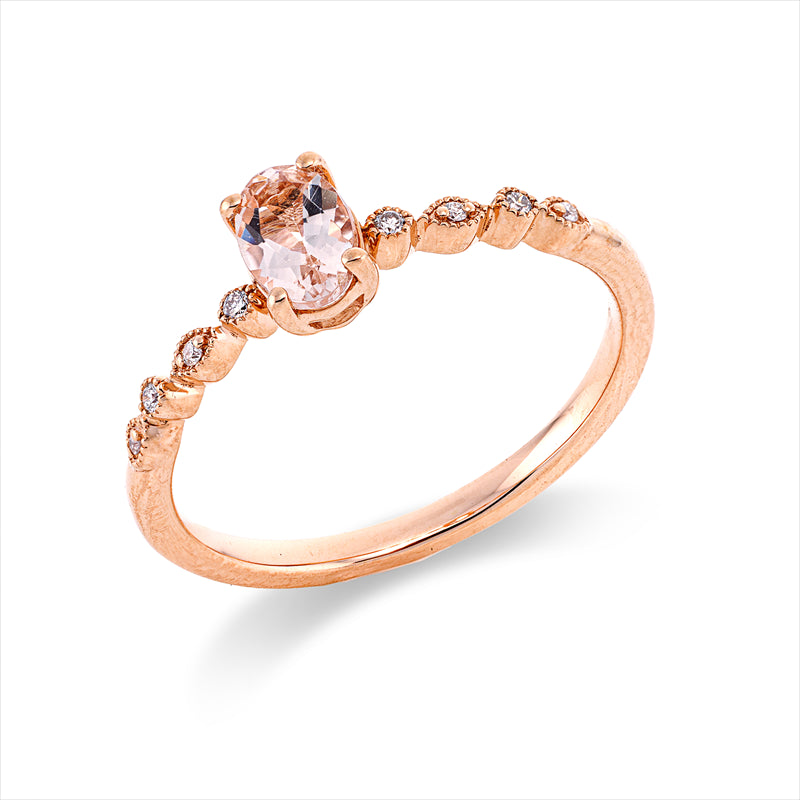 Ring mit Morganit  aus 750/-18 Karat Rotgold mit 8 Diamanten 0