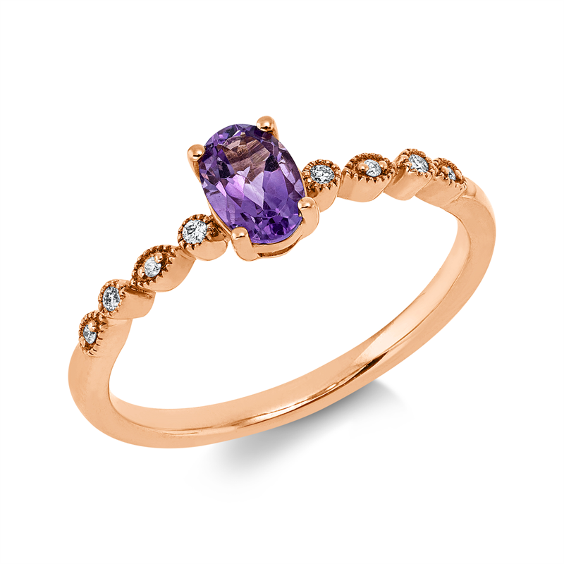 Ring mit Amethyst  aus 750/-18 Karat Rotgold mit 8 Diamanten 0