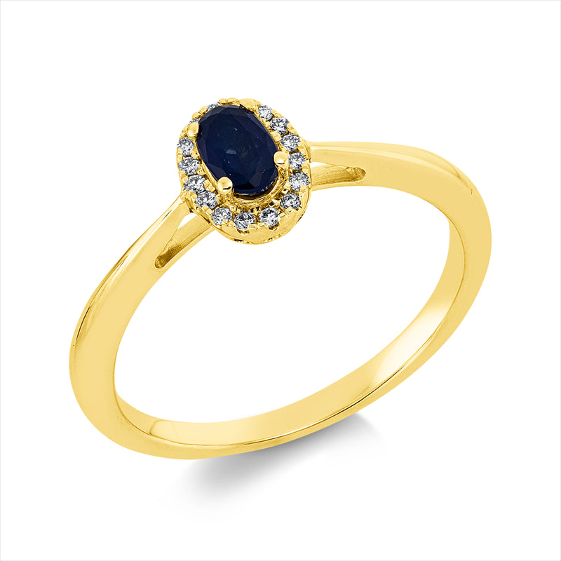 Ring mit Saphir  aus 750/-18 Karat Gelbgold mit 16 Diamanten 0