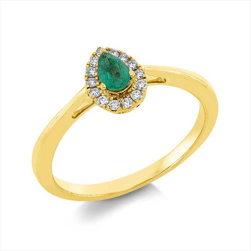 Ring mit Smaragd  aus 750/-18 Karat Gelbgold mit 14 Diamanten 0