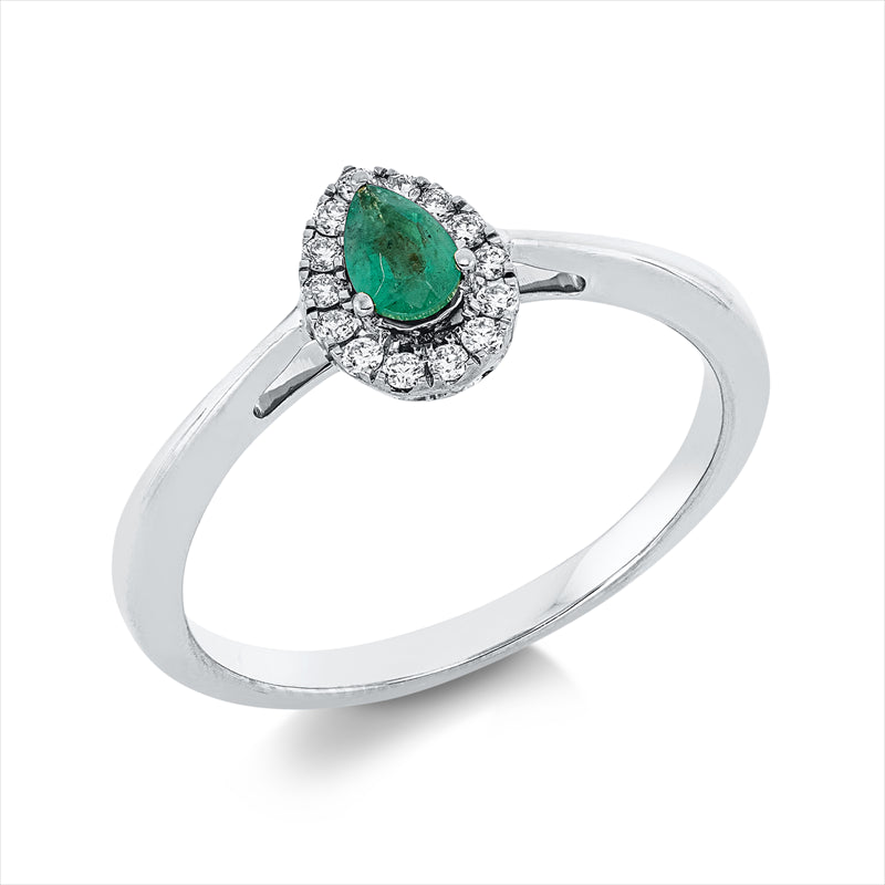 Ring mit Smaragd  aus 750/-18 Karat Weißgold mit 14 Diamanten 0