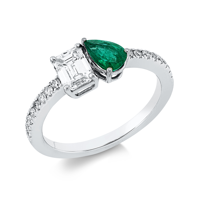 Ring mit Smaragd  aus 750/-18 Karat Weißgold mit 17 Diamanten 0