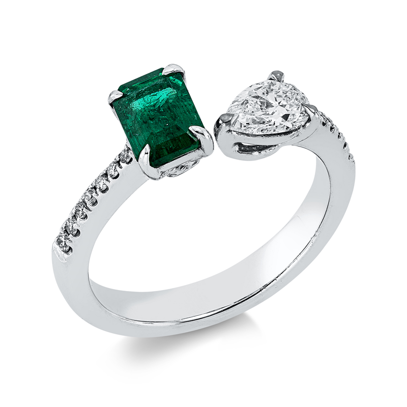 Ring mit Smaragd  aus 750/-18 Karat Weißgold mit 15 Diamanten 0