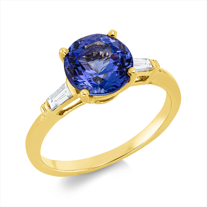 Ring mit Tansanit  aus 585/-14 Karat Gelbgold mit 2 Diamanten 0