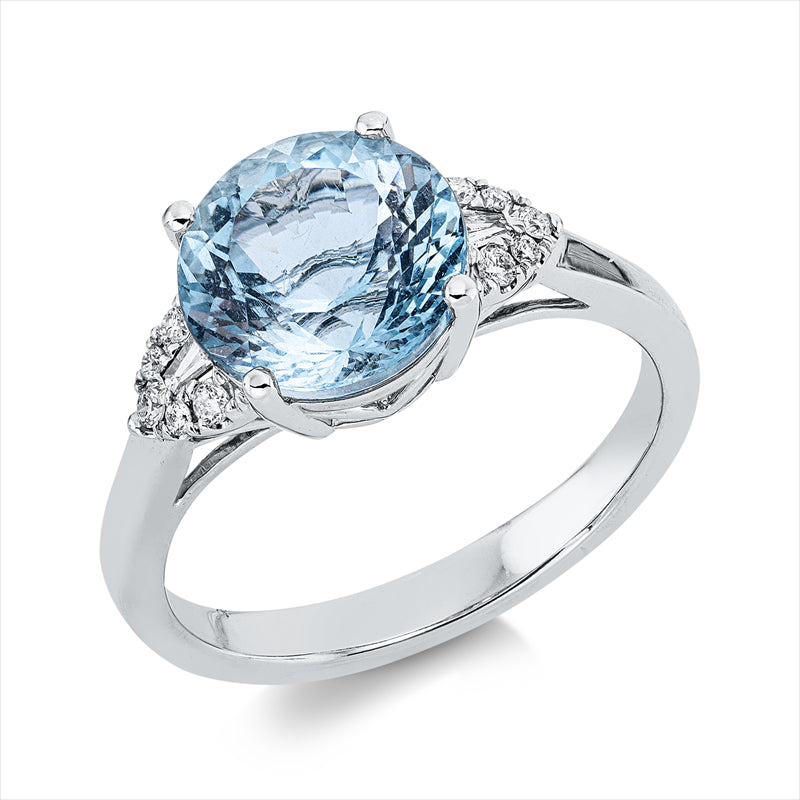 Ring mit Aquamarin  aus 750/-18 Karat Weißgold mit 12 Diamanten 0