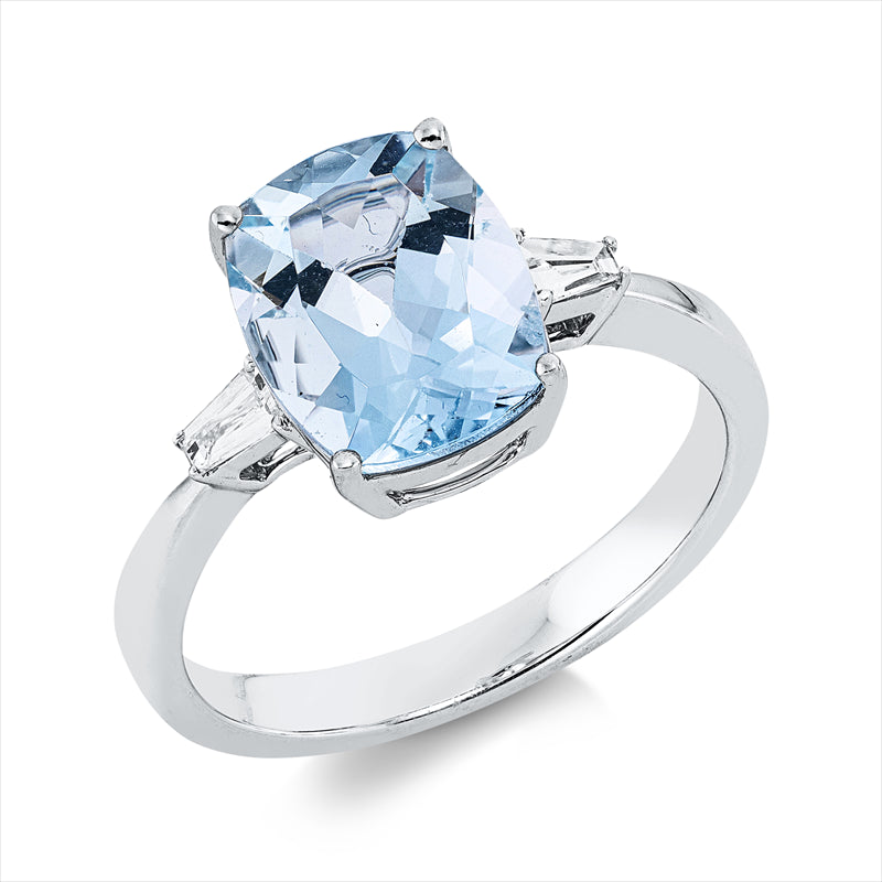 Ring mit Aquamarin  aus 750/-18 Karat Weißgold mit 2 Diamanten 0