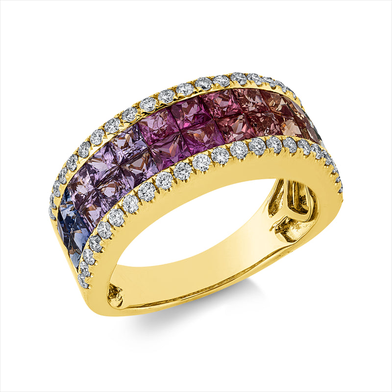 Ring mit Saphir  aus 750/-18 Karat Gelbgold mit 44 Diamanten 0