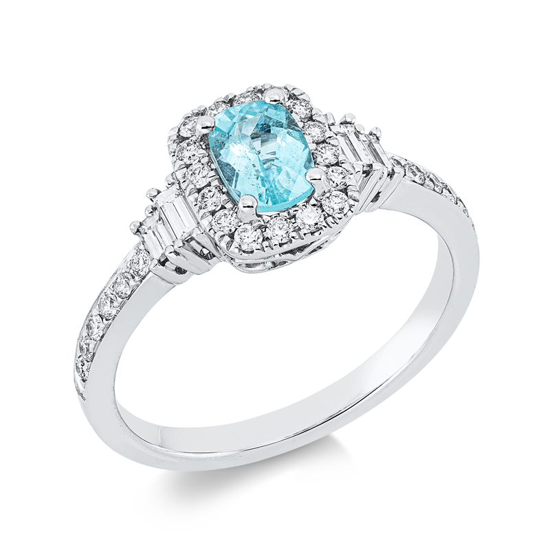 Ring mit Paraiba  aus 750/-18 Karat Weißgold mit 33 Diamanten 0